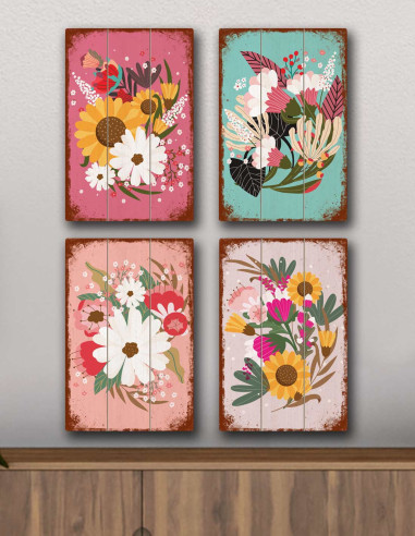 VINOXO Colorful Abstract Flower Painting - Set of 4