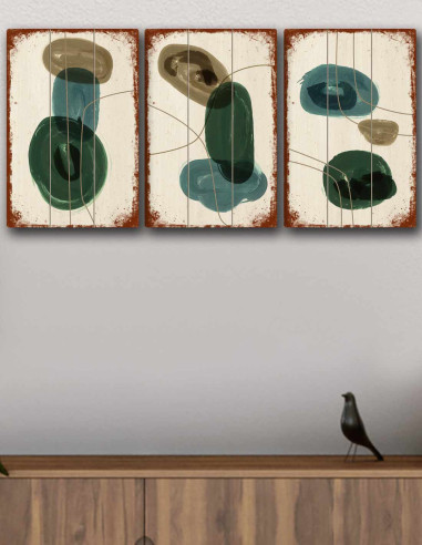 VINOXO Vintage Boho Wall Art Decor Plaque - Abstract Set of 3 - Green