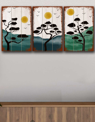 VINOXO Vintage Boho Wall Art Decor Plaque - Trees Set of 3