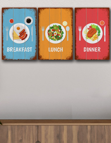 VINOXO Creative Cafe Wall Art Painting Frames - Breakfast Lunch Dinner - Set of 3