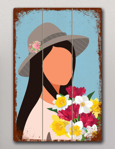 VINOXO Woman Abstract Painting - Boho Floral Art - Blue