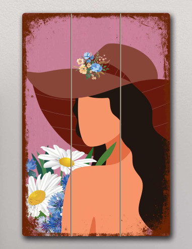 VINOXO Woman Framed Wall Art Decor Plaque - Boho Floral Art - Pink