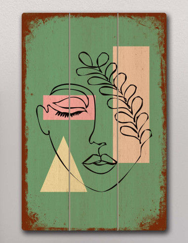 VINOXO Minimalist Abstract Female Face Line Art - Green Woman