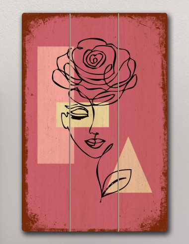 VINOXO Woman Framed Wall Art Decor Plaque - Line Drawing Art - Pink