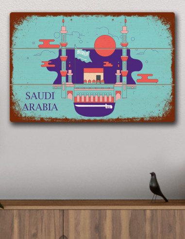VINOXO Vintage Framed Wall Art Decor Plaque - Saudi Arabia Skyline Poster
