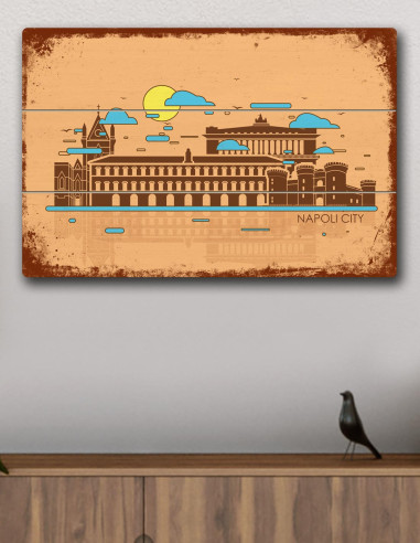 VINOXO Vintage Framed Wall Art Decor Plaque - Napoli City Skyline Retro Poster
