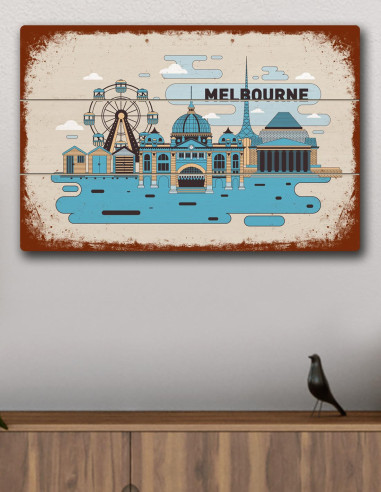 VINOXO Vintage Framed Wall Art Decor Plaque - Melbourne City Skyline Poster