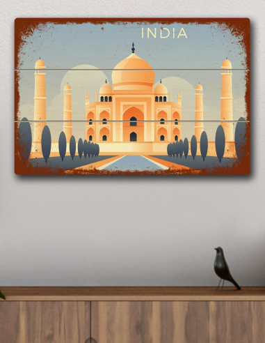 VINOXO Vintage Framed Wall Art Decor Plaque - Taj Mahal Poster