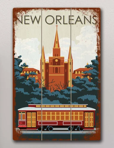VINOXO Vintage Framed Wall Art Decor Plaque - New Orleans Poster