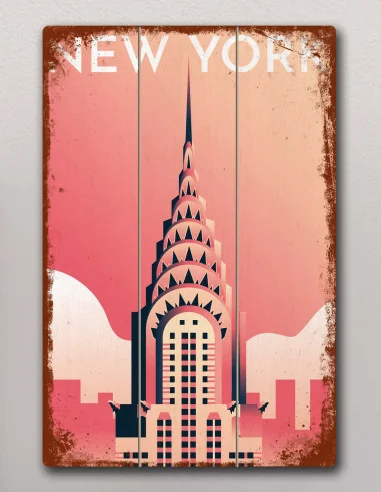 VINOXO Vintage Framed Wall Art Decor Plaque - New York Empire State Building Poster