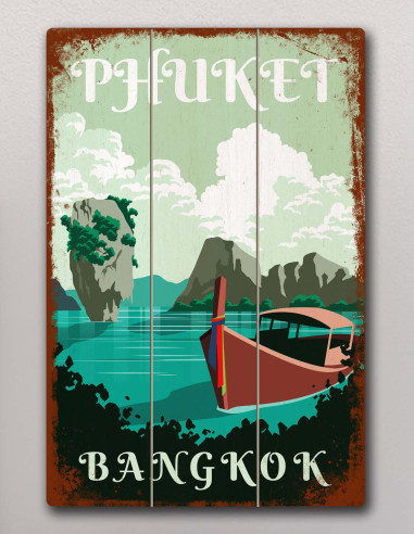 VINOXO Vintage Framed Wall Art Decor Plaque - Phuket retro Poster