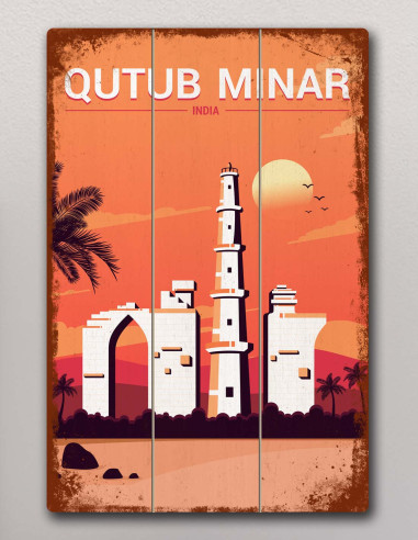 VINOXO Vintage Framed Wall Art Decor Plaque - Delhi Qutub Minar Poster
