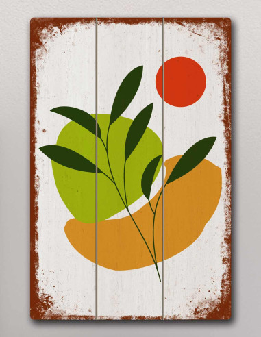 VINOXO Boho Framed Wall Art Decor Plaque - Lime Green - Abstract - Foliage
