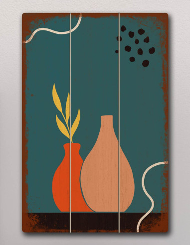 VINOXO Boho Framed Wall Art Decor Plaque - Terracotta - Abstract - Foliage