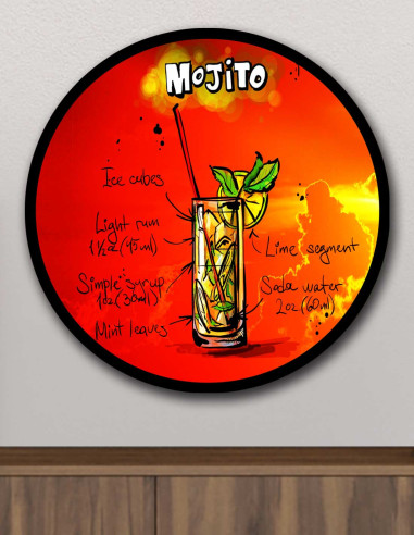 VINOXO Mojito Vintage Cocktail Wall Art Bar Decor Plaque