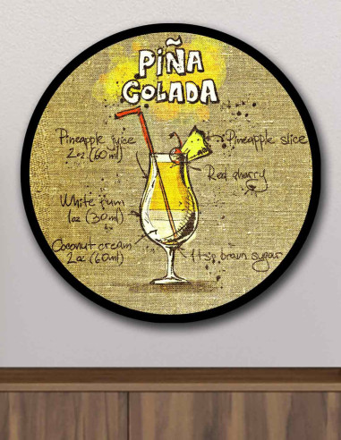 VINOXO Pina Colada Vintage Cocktail Wall Art Bar Decor Plaque
