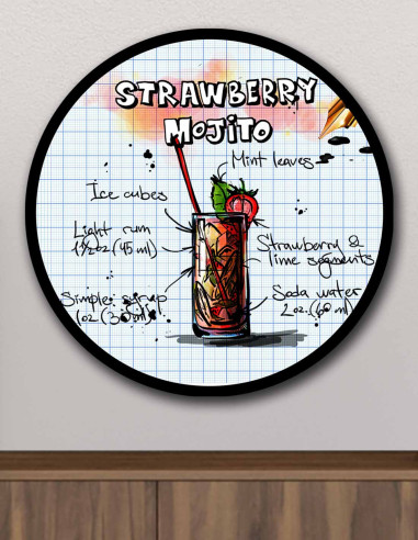 VINOXO Strawberry Mojito Vintage Cocktail Wall Art Bar Decor Plaque