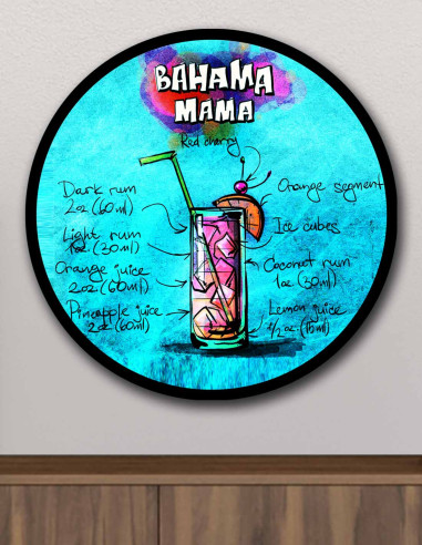 VINOXO Bahama Mama Vintage Cocktail Wall Art Bar Decor Plaque