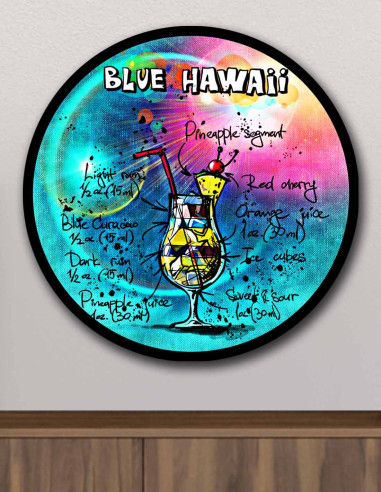 VINOXO Blue Hawaii Vintage Cocktail Wall Art Bar Decor Plaque