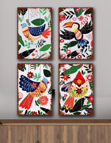 VINOXO Set of 4 Colourful Birds Wall Art Painting