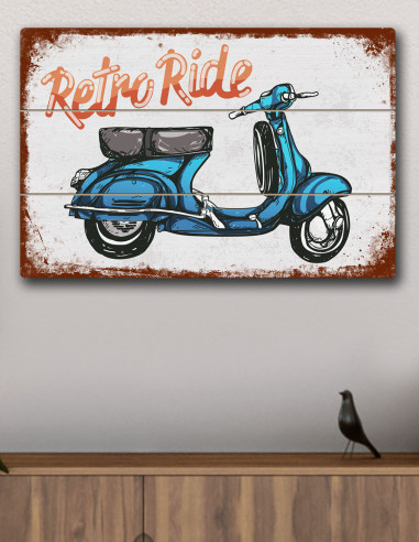 VINOXO Vintage Framed Wall Art Decor Plaque - Retro Ride - Blue
