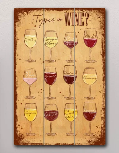 VINOXO Wooden Bar Wall Art Decor Painting - Types Of Wine