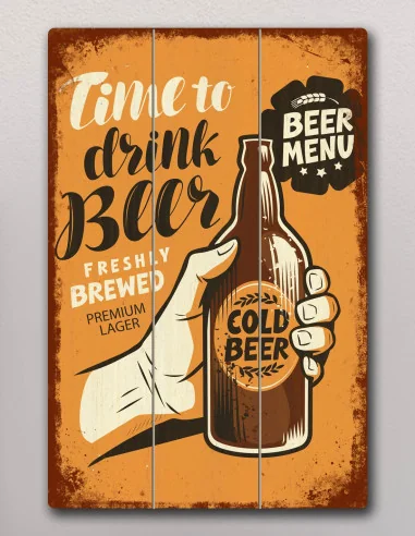VINOXO Wooden Beer Bar Wall Painting - Time To Drink Beer