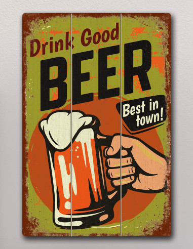 VINOXO Wooden Bar Wall Art Decor Painting - Drink Good Beer
