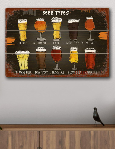 VINOXO Wooden Bar Wall Art Decor Painting - Types Of Beer