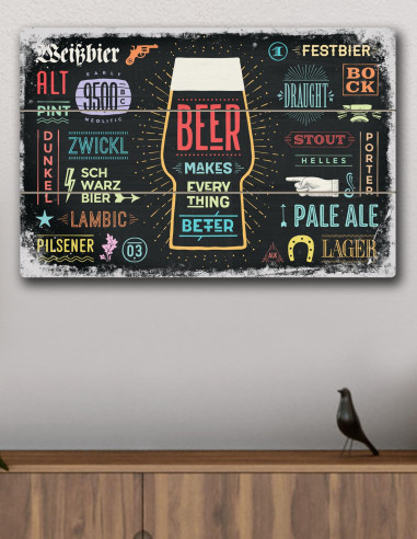VINOXO Wooden Bar Wall Art Decor Plaque - Beer Makes Everything Better - Black