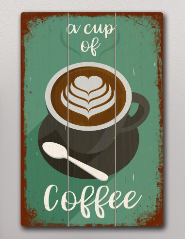 VINOXO Vintage Wooden Framed Coffee Wall Art Decor Plaque - A Cup Of Coffee