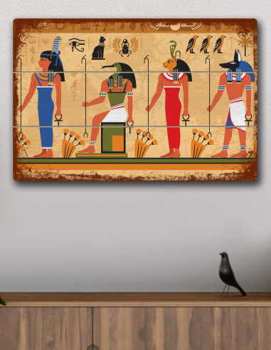 VINOXO Wooden Abstract Framed Wall Art Decor Plaque - Egyptian Gods
