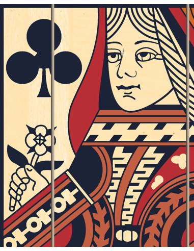 Detail of the clean flat profile of the Queen of Clubs wall art card