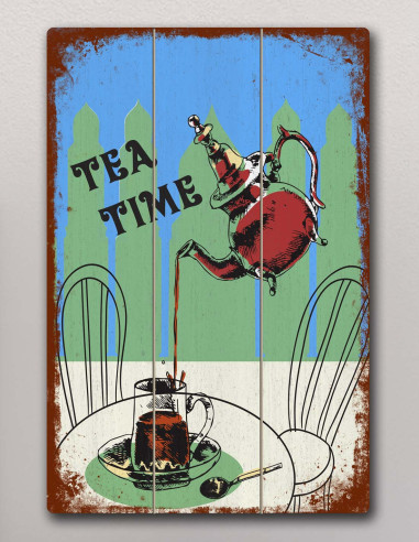 VINOXO Vintage Wooden Framed Coffee Wall Art Decor Plaque - Tea Time