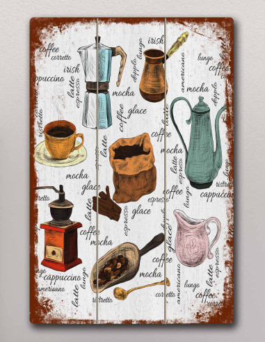 VINOXO Vintage Wooden Framed Coffee Wall Art Decor Plaque - Types Of Coffee