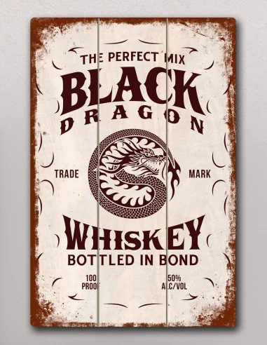VINOXO Wooden Bar Wall Art Decor Sign - Black Dragon Whiskey