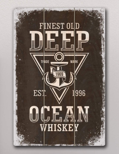 VINOXO Vintage Framed Bar Wall Art Decor Plaque - Deep Ocean Whiskey