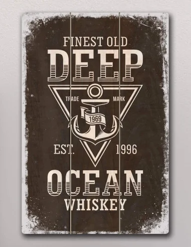 VINOXO Vintage Framed Bar Wall Art Decor Poster - Deep Ocean Whiskey