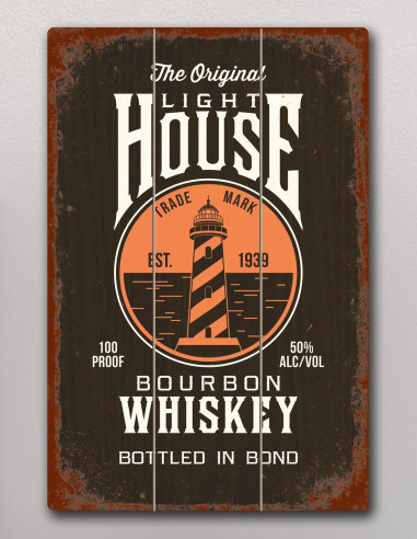 VINOXO Vintage Framed Bar Wall Art Decor Plaque - Light House Whiskey