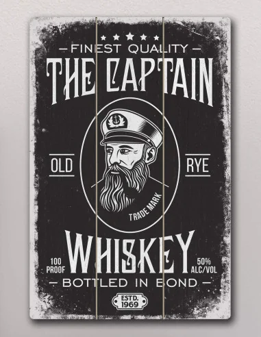 VINOXO Vintage Bar Wall Art Decor Sign - The Captain Whiskey