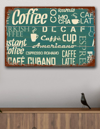 VINOXO Vintage Wooden Framed Coffee Wall Art Decor Plaque - Coffee Text