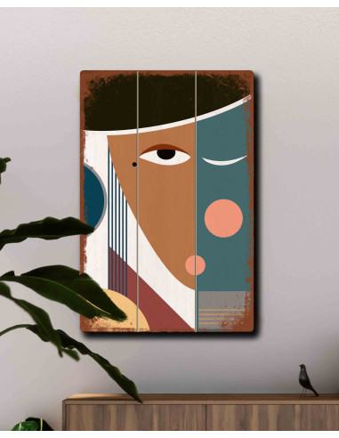 VINOXO abstract face with hat — large wall art for modern living spaces