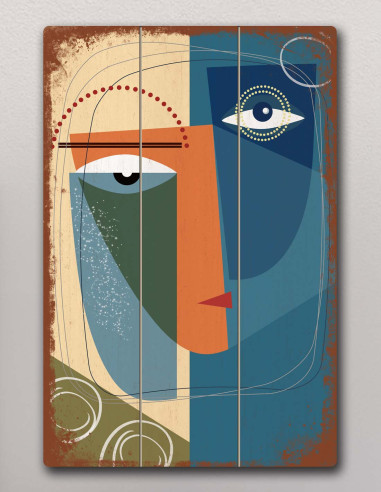 VINOXO Abstract Framed Wall Art Decor Plaque - Two Abstract Faces
