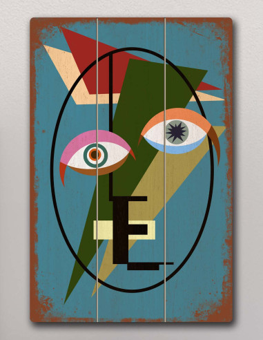VINOXO Vintage Abstract Framed Wall Art Decor Plaque - Abstract Face - Blue