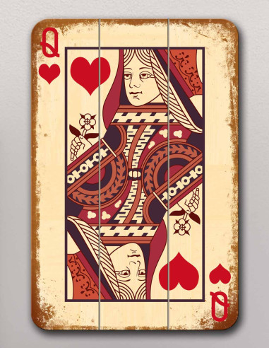 VINOXO Red Hearts Queen Card Wooden Framed Wall Painting