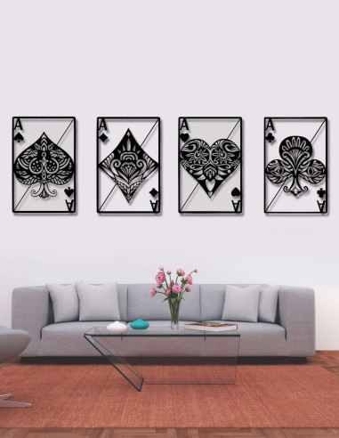 VINOXO Abstract Metal Ace Card Wall Hanging Art Decor For Living Room - Set of 4