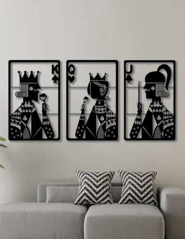 VINOXO Modern King Queen Jack Metal Wall Decor For Living Room - Set of 3