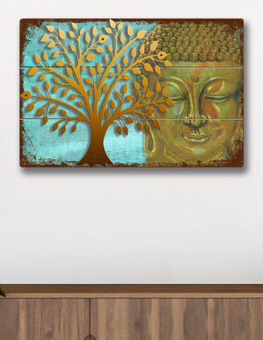 VINOXO Wooden And Metal Buddha Wall Art Painting Frame