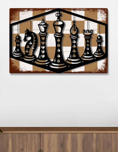 VINOXO Vintage Metal Poker Chess Pieces On Chess Board Wall Framed Art Decor