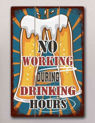 VINOXO Vintage Wooden Bar Wall Art Decor Painting - No Working During Drinking Hours